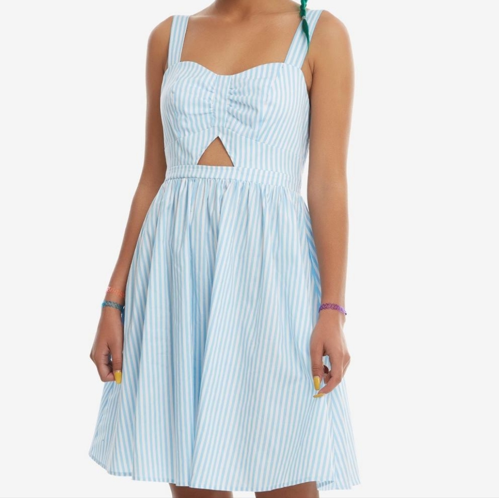 Hot Topic White & Blue Stripped Dress Size Small